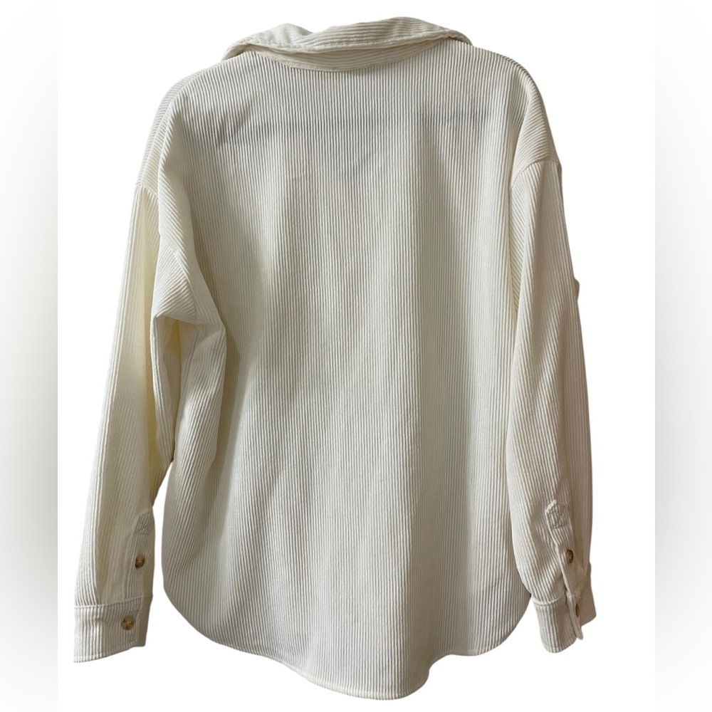 Cream Ribbed Button Up Shirt Medium - Picture 2 of 6